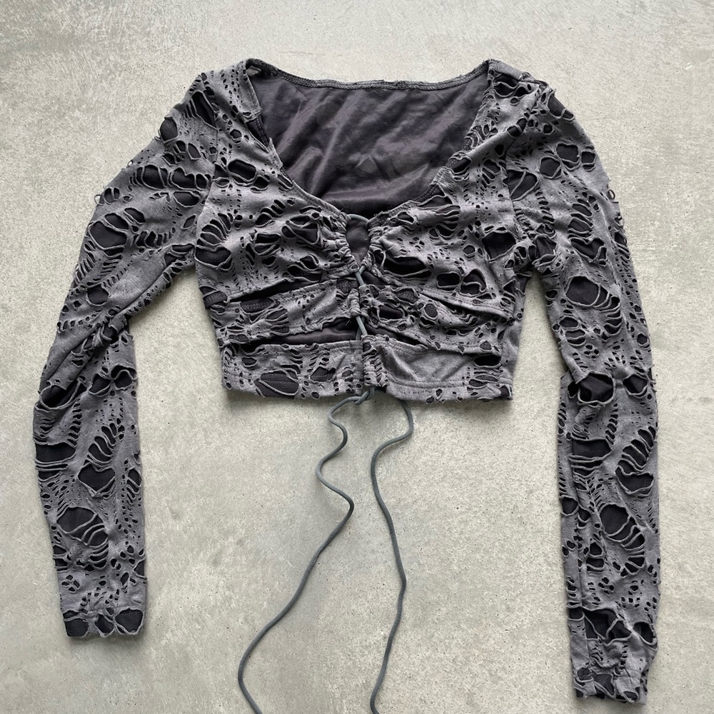 Lace Up Front Ripped Crop